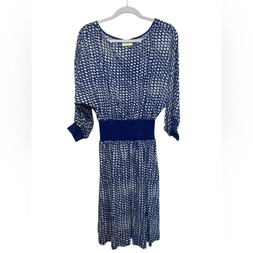 Anthropologie Maeve Gemma Blue Geometric Print Dolman Sleeve Dress